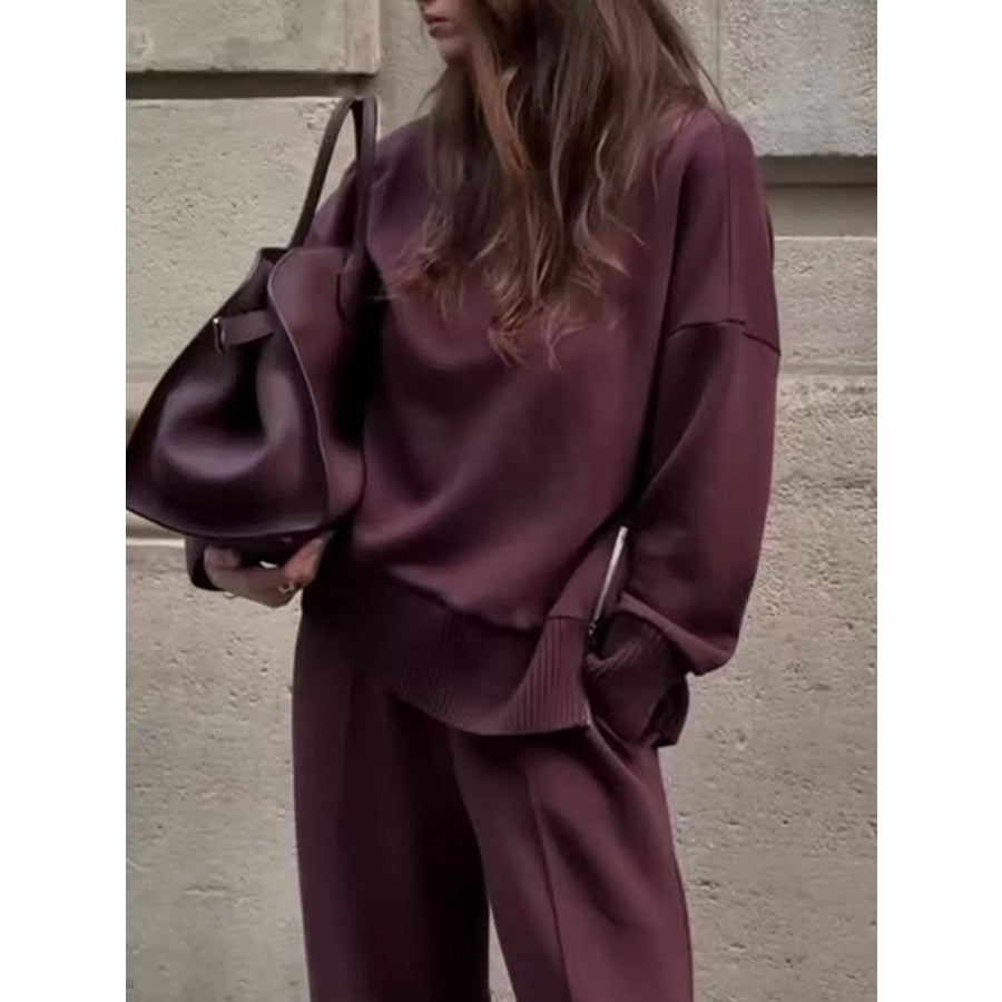 Turtleneck Side Zipper Sweatshirt and Pants Set Apparel and Accessories