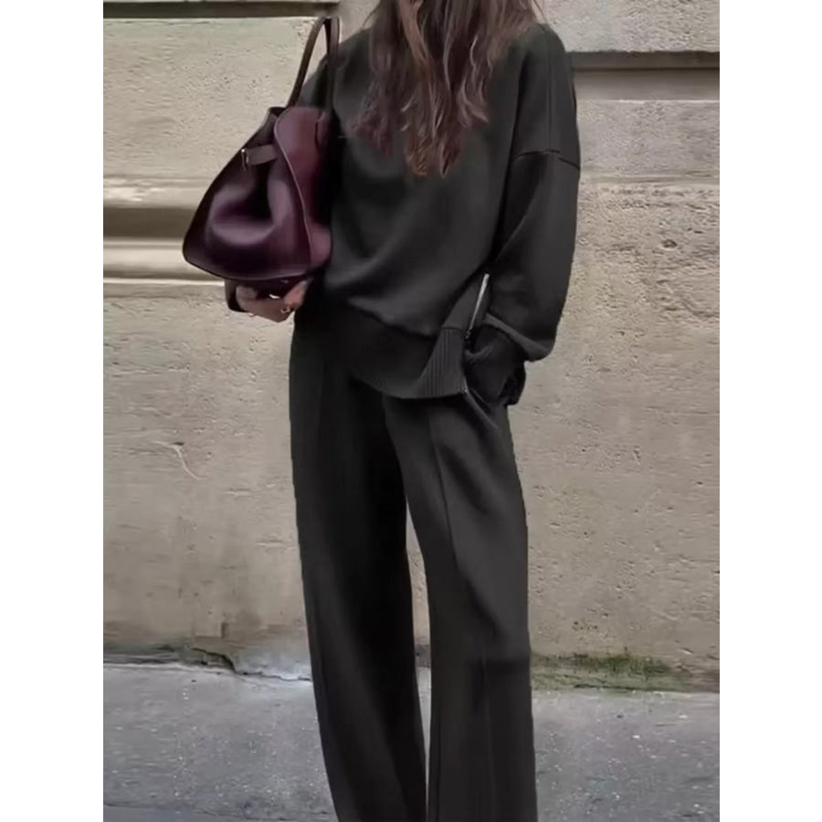 Turtleneck Side Zipper Sweatshirt and Pants Set Black / S Apparel and Accessories