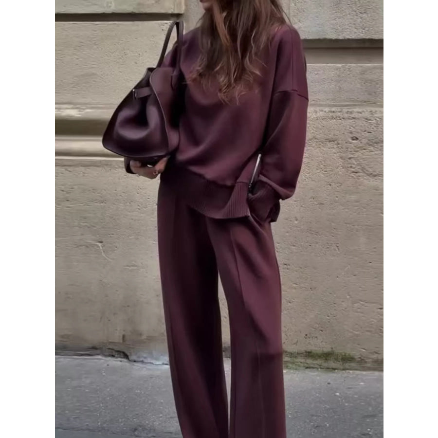 Turtleneck Side Zipper Sweatshirt and Pants Set Deep Red / S Apparel and Accessories