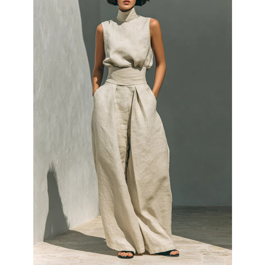 Turtleneck Sleeveless Top and Pants Set Ivory / S Apparel and Accessories