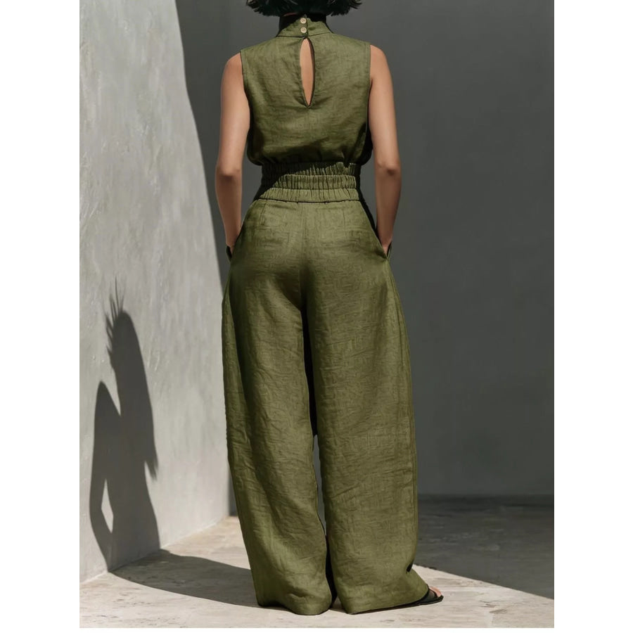 Turtleneck Sleeveless Top and Wide-Leg Pants Set Apparel and Accessories