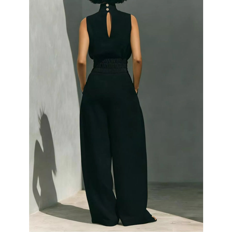 Turtleneck Sleeveless Top and Wide-Leg Pants Set Apparel and Accessories