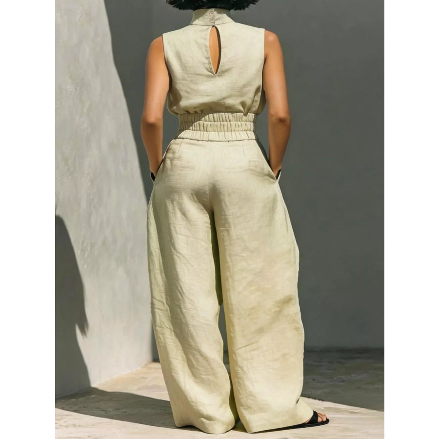 Turtleneck Sleeveless Top and Wide-Leg Pants Set Apparel and Accessories