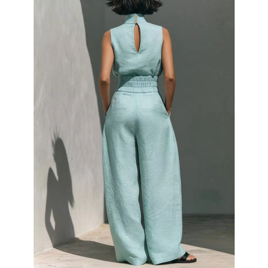 Turtleneck Sleeveless Top and Wide-Leg Pants Set Apparel and Accessories