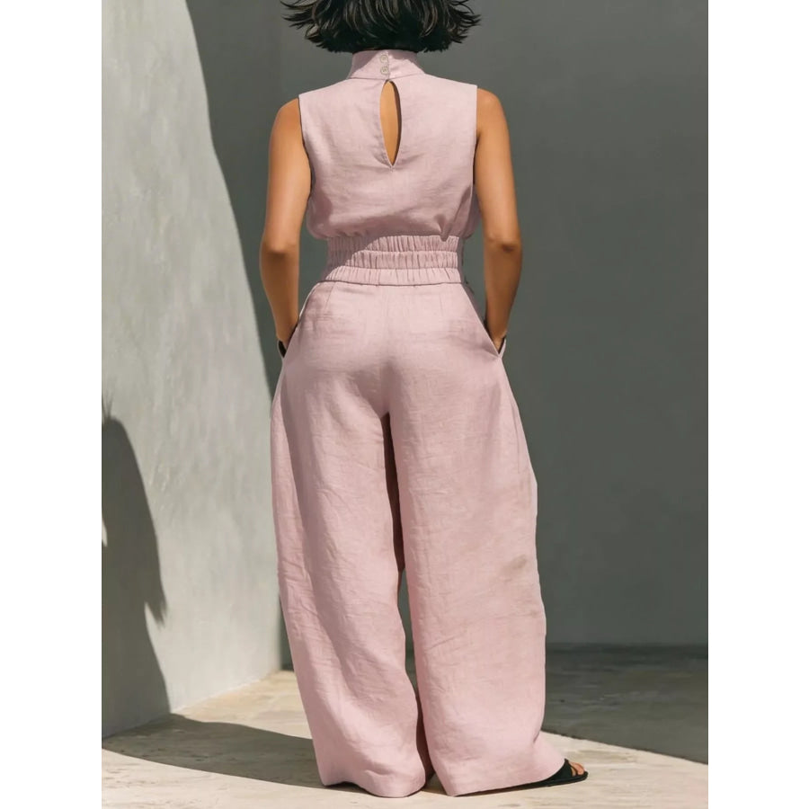 Turtleneck Sleeveless Top and Wide-Leg Pants Set Apparel and Accessories