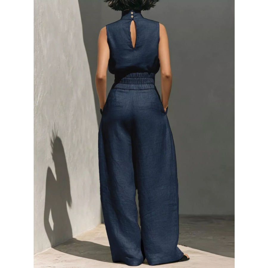 Turtleneck Sleeveless Top and Wide-Leg Pants Set Apparel and Accessories