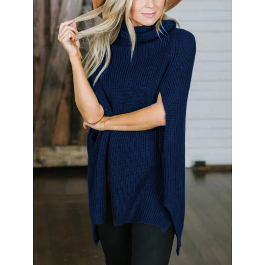 Turtleneck Slit Sweater Deep Teal / One Size