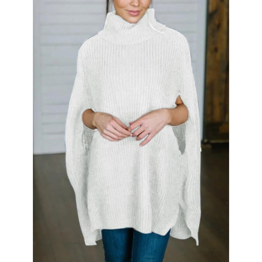 Turtleneck Slit Sweater White / One Size