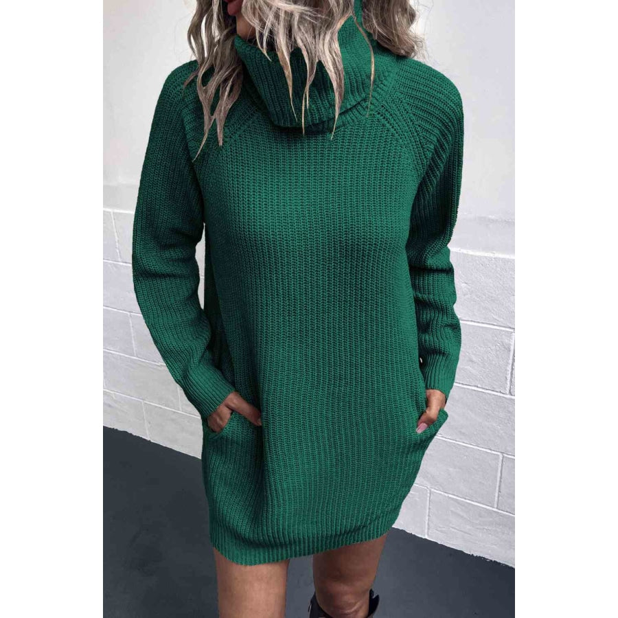 Turtleneck Sweater Dress with Pockets Black Forest / S