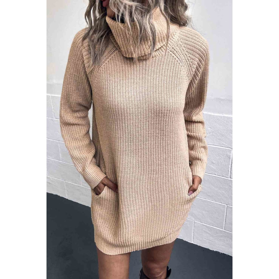 Turtleneck Sweater Dress with Pockets Sand / S