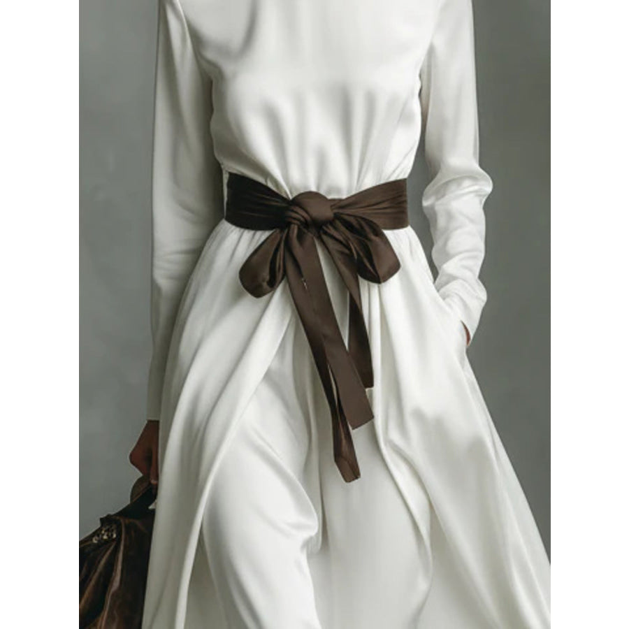 Turtleneck Tie Waist Midi Dress Apparel and Accessories