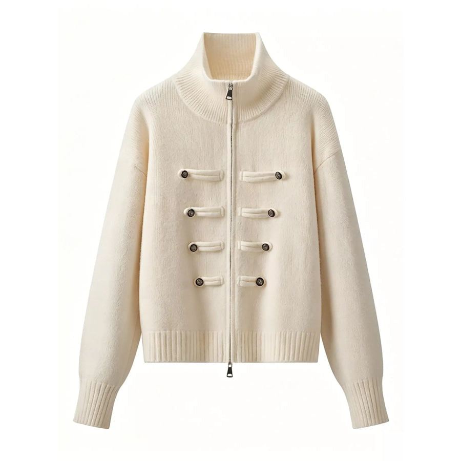 Turtleneck Zip-Up Cardigan Beige / S Apparel and Accessories