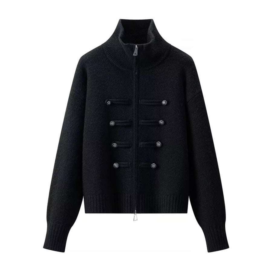 Turtleneck Zip-Up Cardigan Black / S Apparel and Accessories