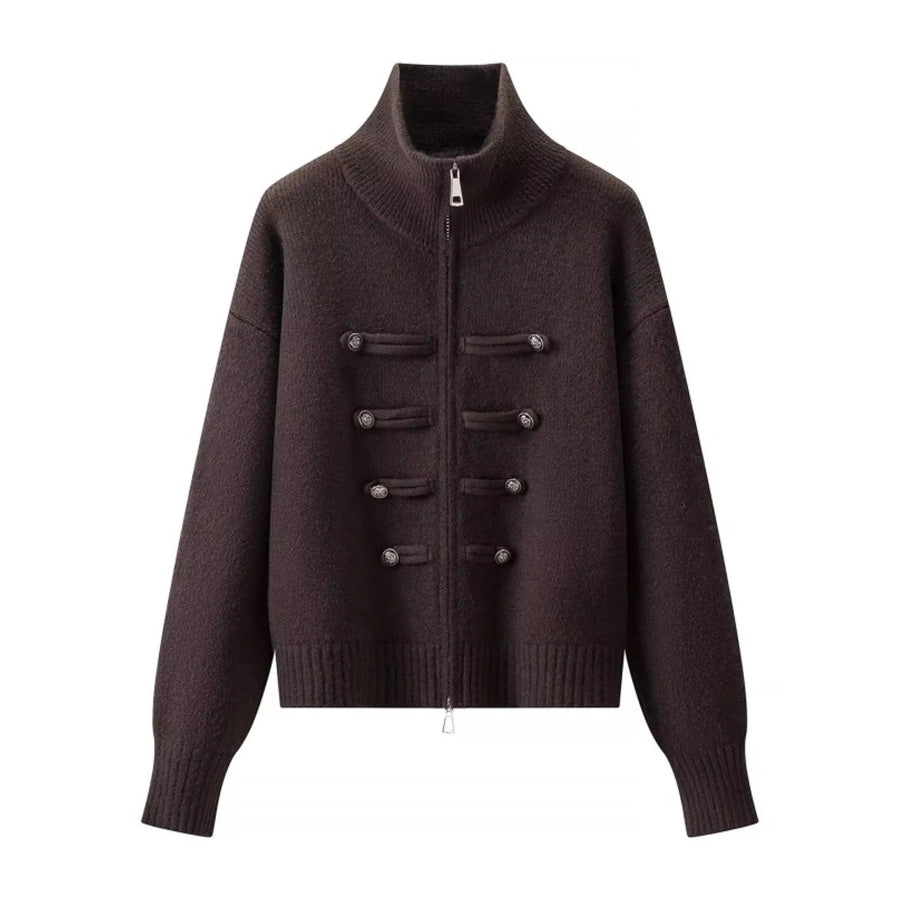 Turtleneck Zip-Up Cardigan Coffee / S Apparel and Accessories