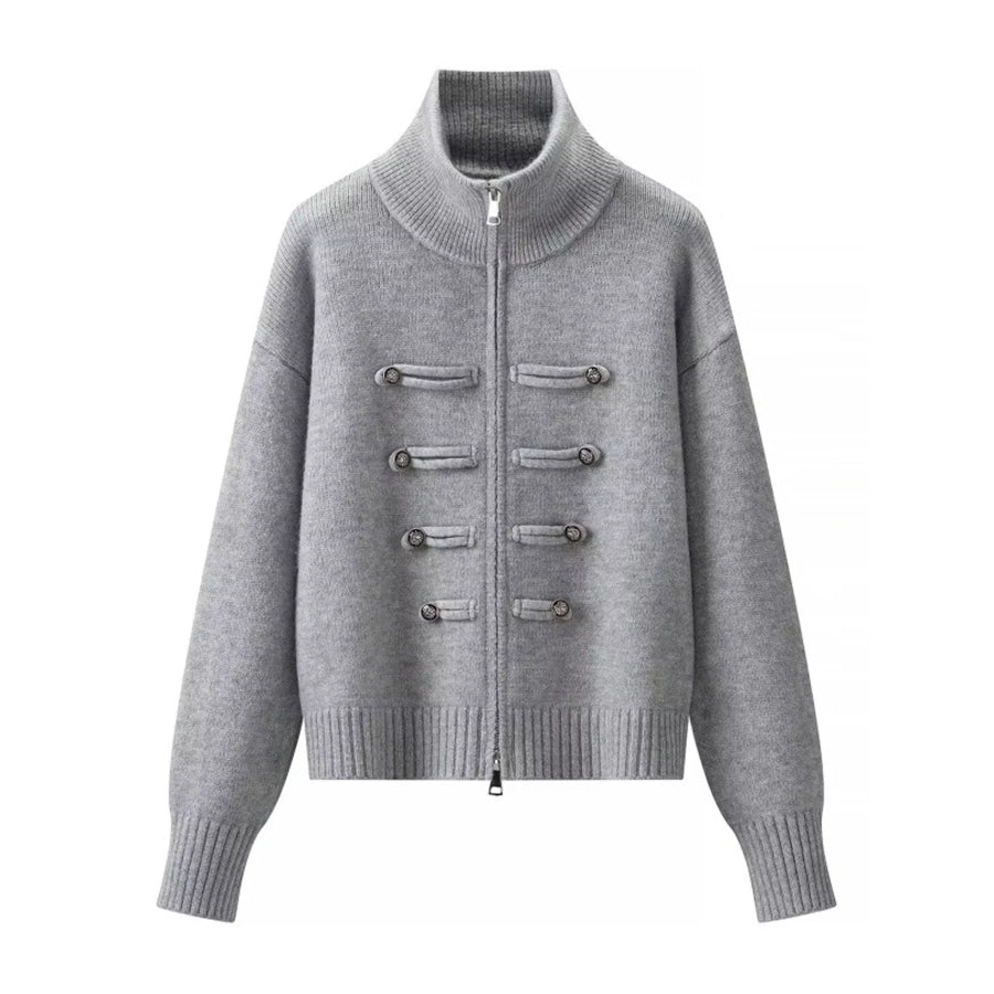 Turtleneck Zip-Up Cardigan Gray / S Apparel and Accessories