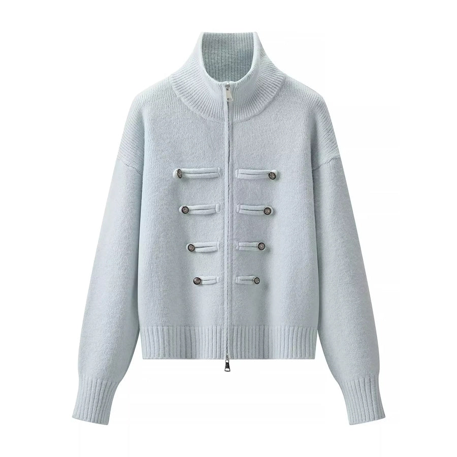 Turtleneck Zip-Up Cardigan Light Blue / S Apparel and Accessories