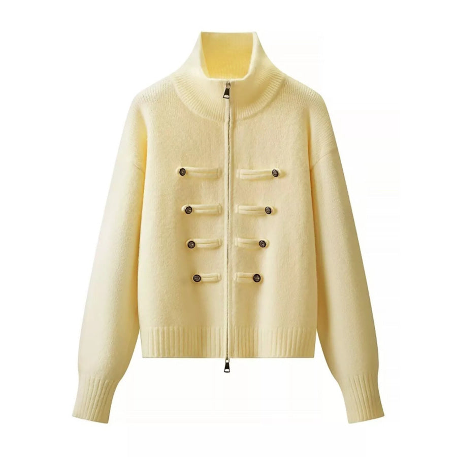 Turtleneck Zip-Up Cardigan Light Yellow / S Apparel and Accessories