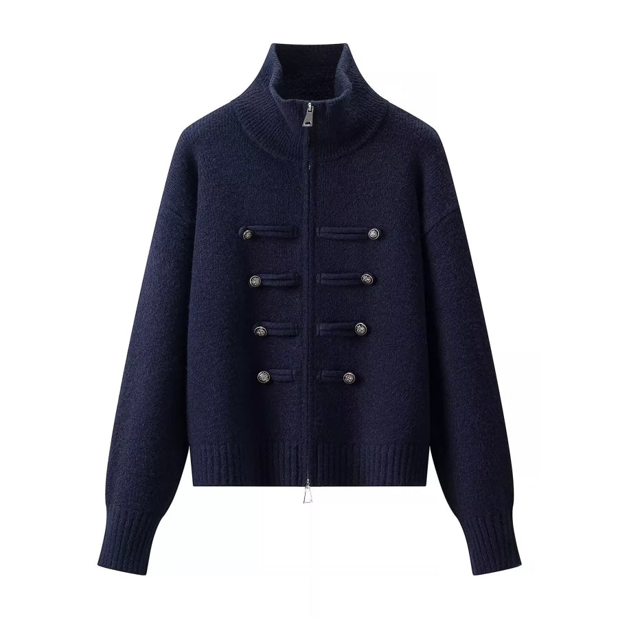 Turtleneck Zip-Up Cardigan Navy / S Apparel and Accessories