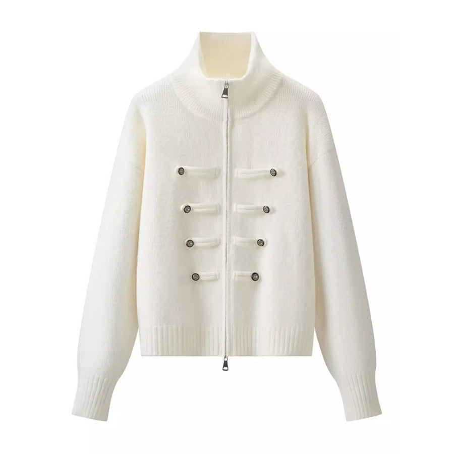 Turtleneck Zip-Up Cardigan White / S Apparel and Accessories