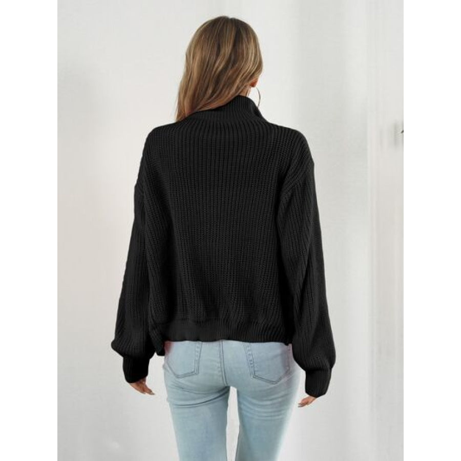 Turtleneck Zip Up Long Sleeve Knit Top Clothing