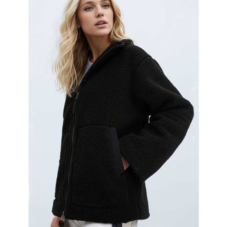 Turtleneck Zip Up Long Sleeve Plush Jacket Apparel and Accessories