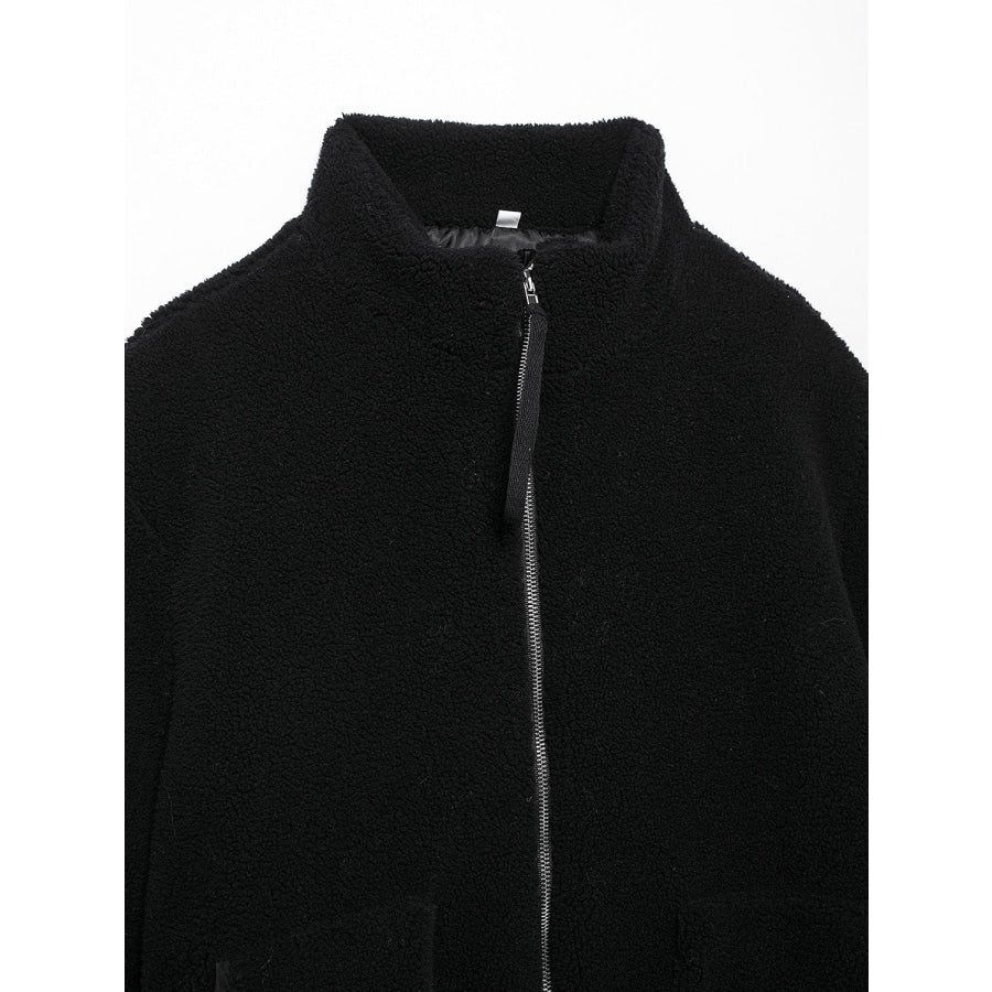 Turtleneck Zip Up Long Sleeve Plush Jacket Apparel and Accessories