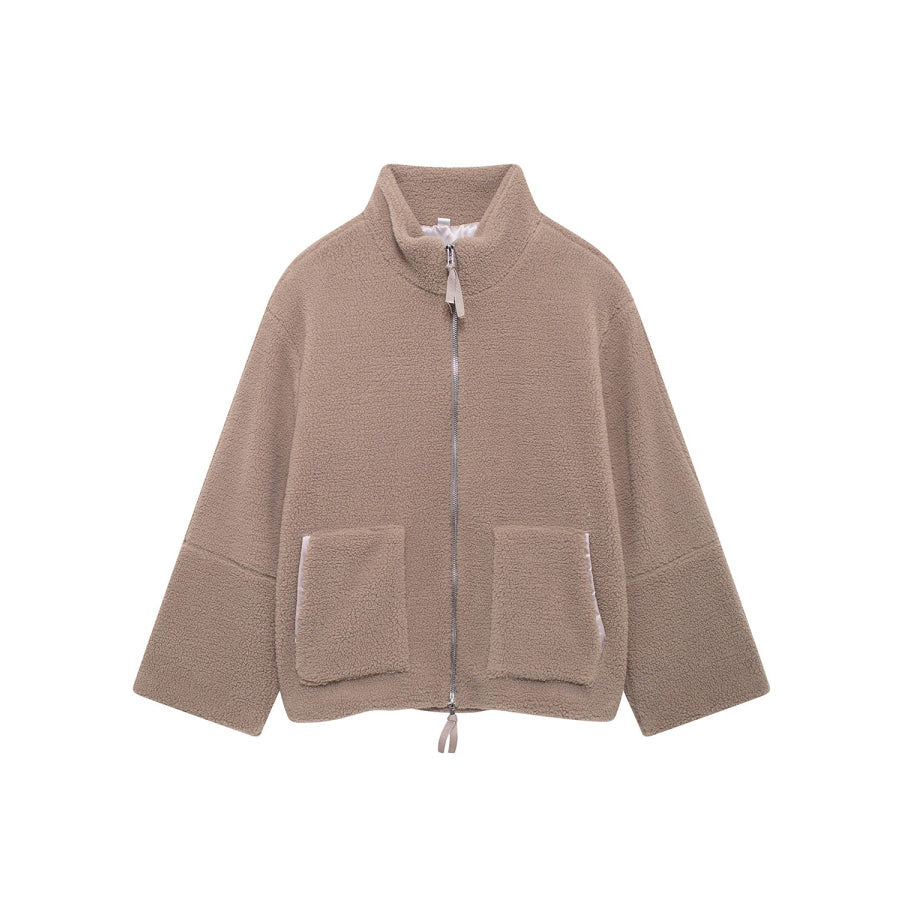 Turtleneck Zip Up Long Sleeve Plush Jacket Apparel and Accessories