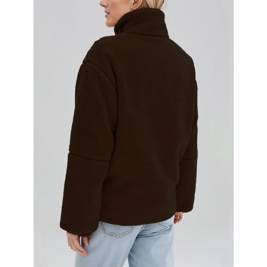 Turtleneck Zip Up Long Sleeve Plush Jacket Apparel and Accessories