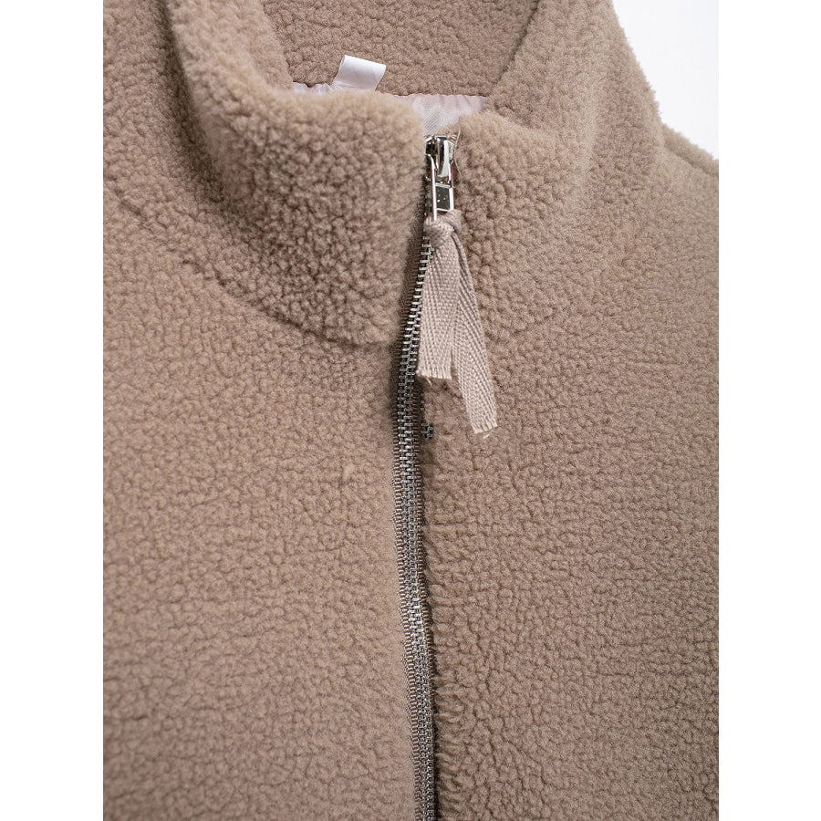 Turtleneck Zip Up Long Sleeve Plush Jacket Apparel and Accessories