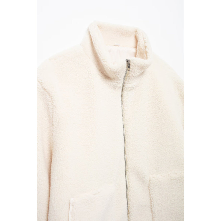 Turtleneck Zip Up Long Sleeve Plush Jacket Apparel and Accessories