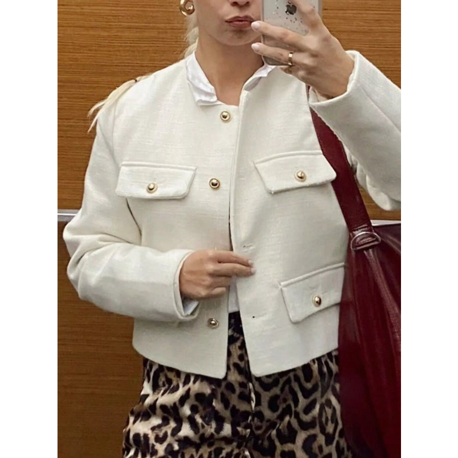 Tweed Button Up Cropped Outerwear Apparel and Accessories