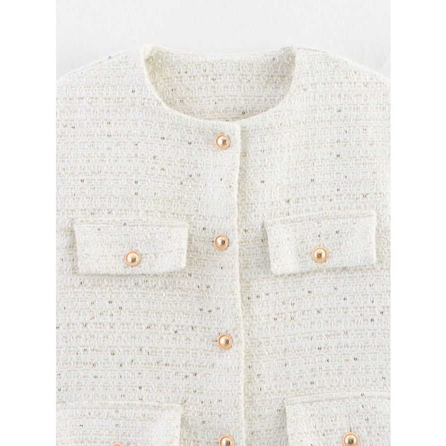 Tweed Button Up Cropped Outerwear Apparel and Accessories