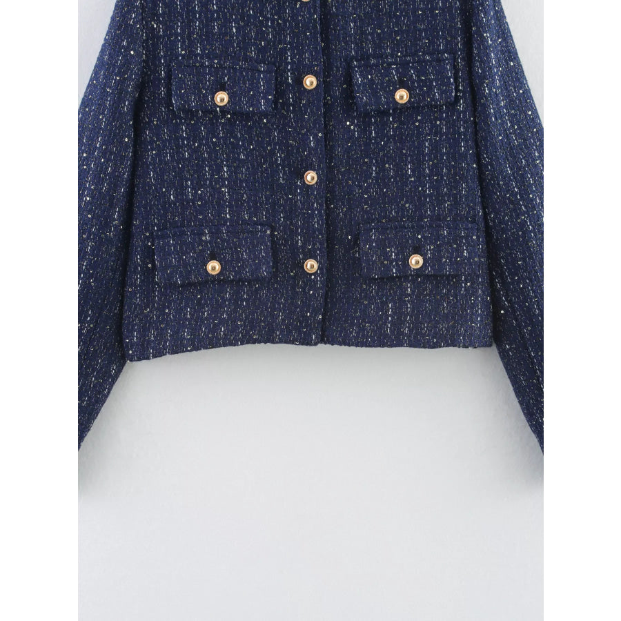 Tweed Button Up Cropped Outerwear Apparel and Accessories