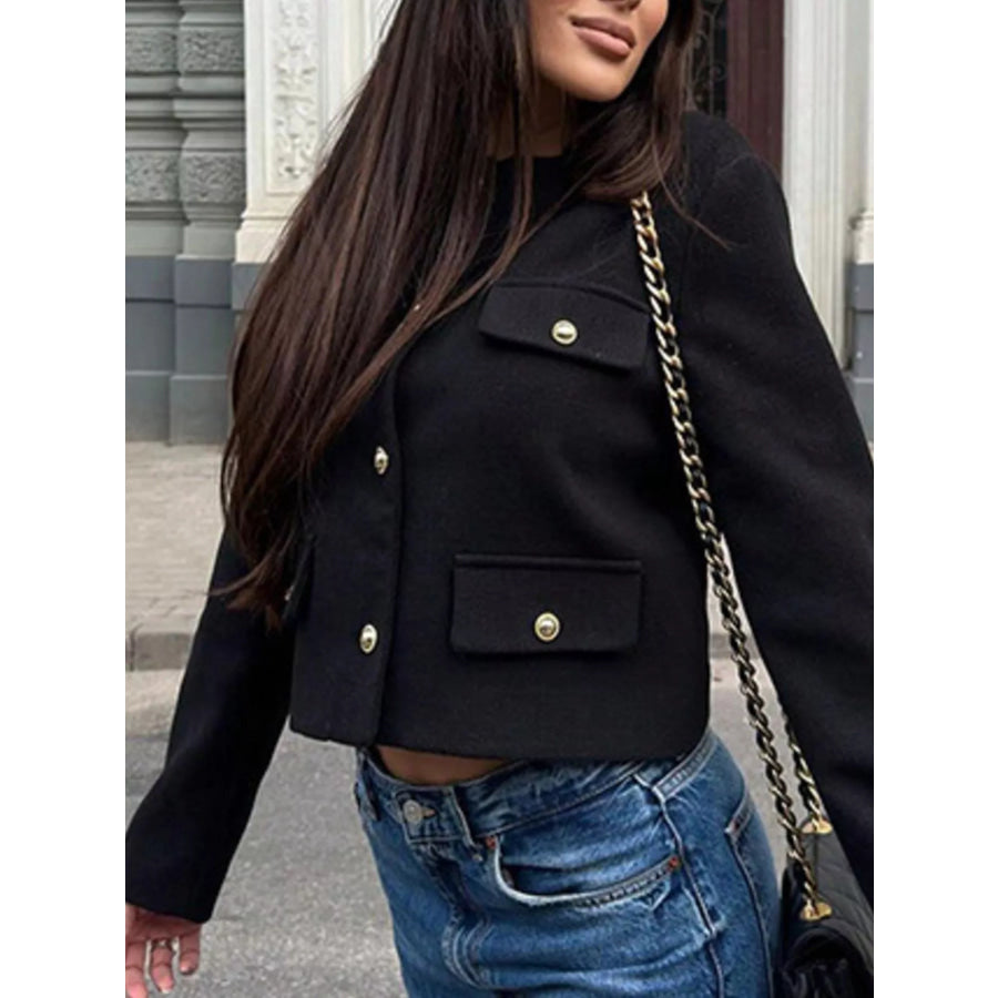 Tweed Button Up Cropped Outerwear Apparel and Accessories