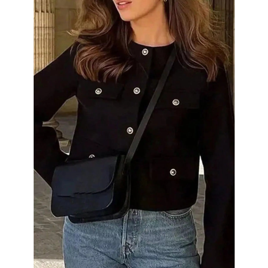 Tweed Button Up Cropped Outerwear Apparel and Accessories