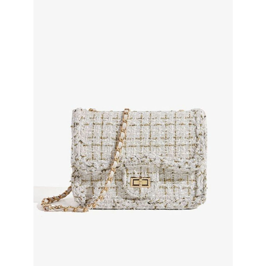 Tweed Chain Shoulder Bag White / One Size Apparel and Accessories