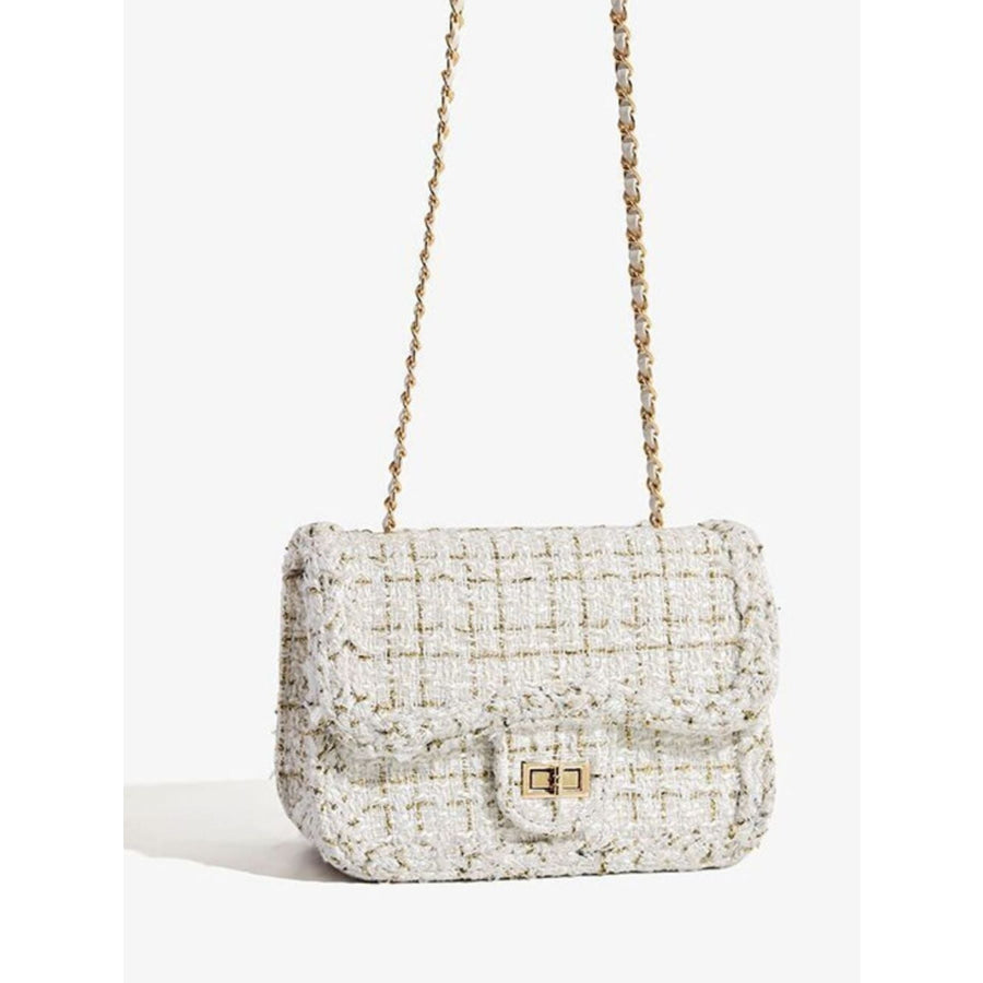 Tweed Chain Shoulder Bag White / One Size Apparel and Accessories