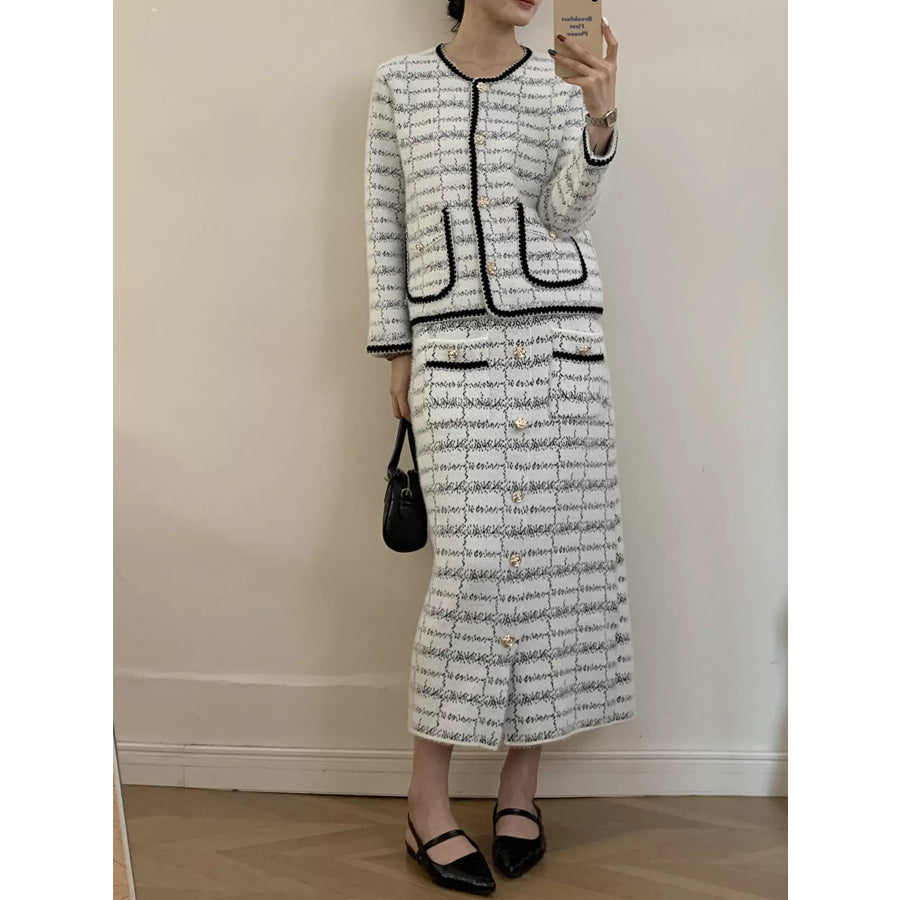 Tweed Contrast Trim Jacket and Skirt Set Apparel and Accessories