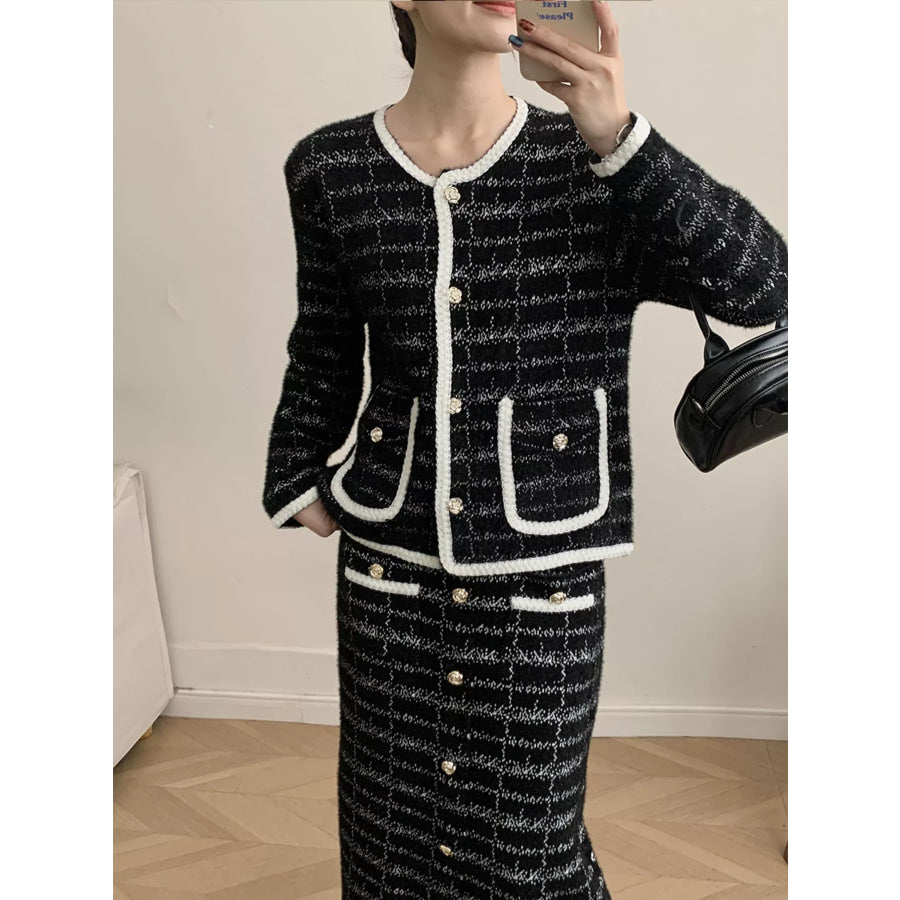 Tweed Contrast Trim Jacket and Skirt Set Apparel and Accessories