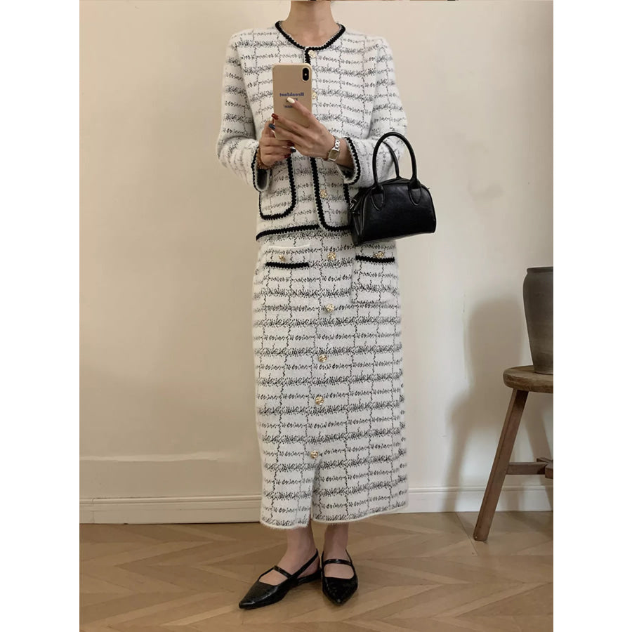 Tweed Contrast Trim Jacket and Skirt Set Apparel and Accessories