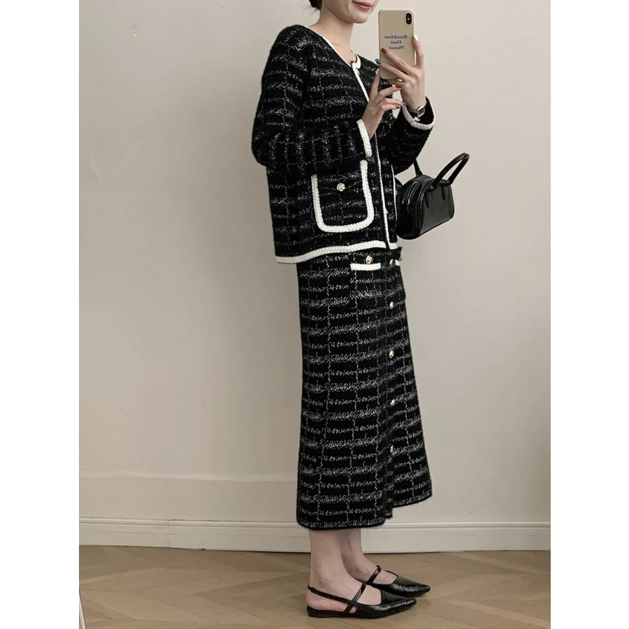 Tweed Contrast Trim Jacket and Skirt Set Apparel and Accessories