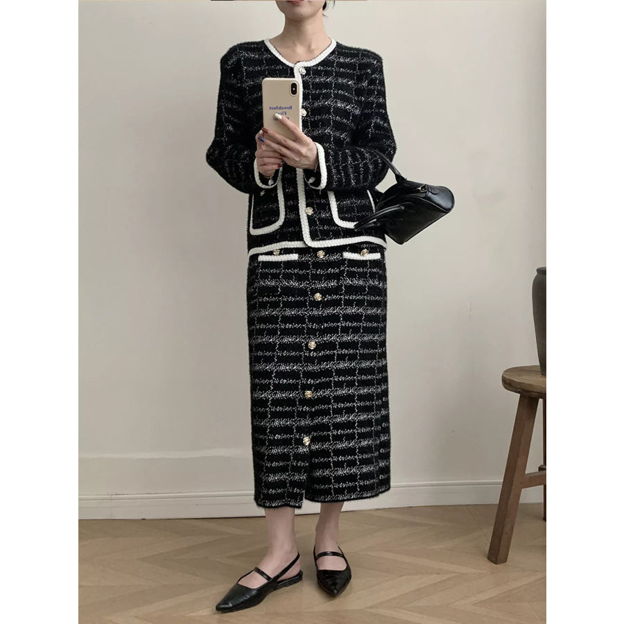 Tweed Contrast Trim Jacket and Skirt Set Apparel and Accessories