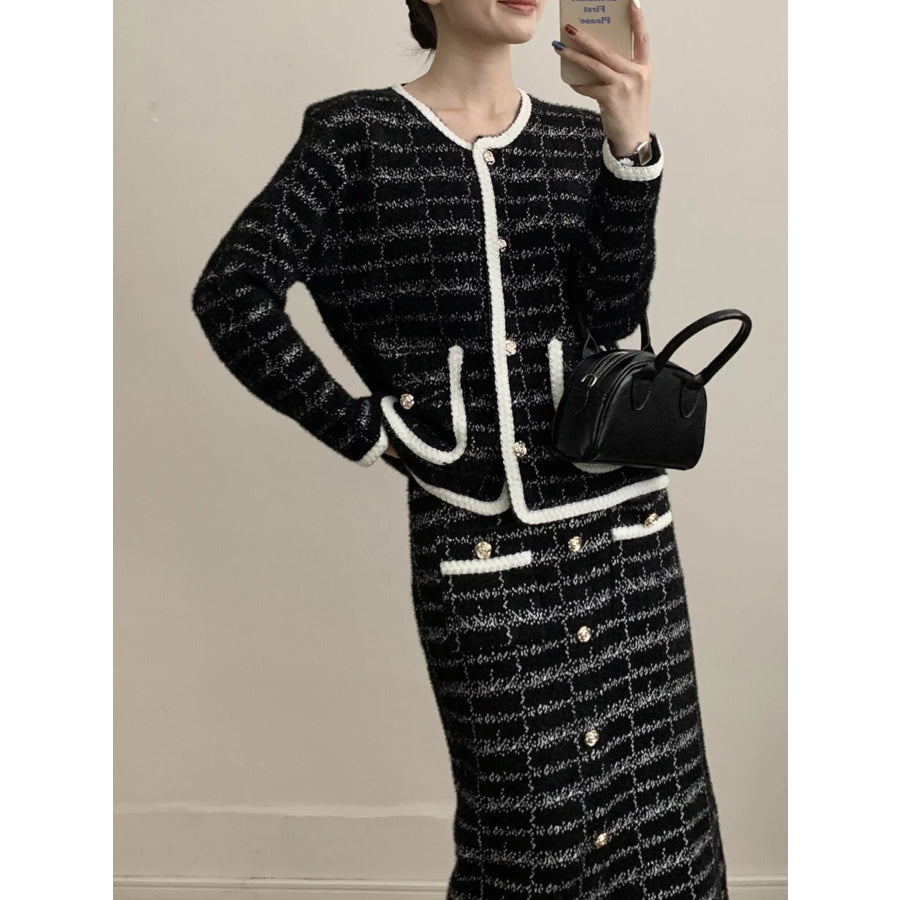Tweed Contrast Trim Jacket and Skirt Set Apparel and Accessories