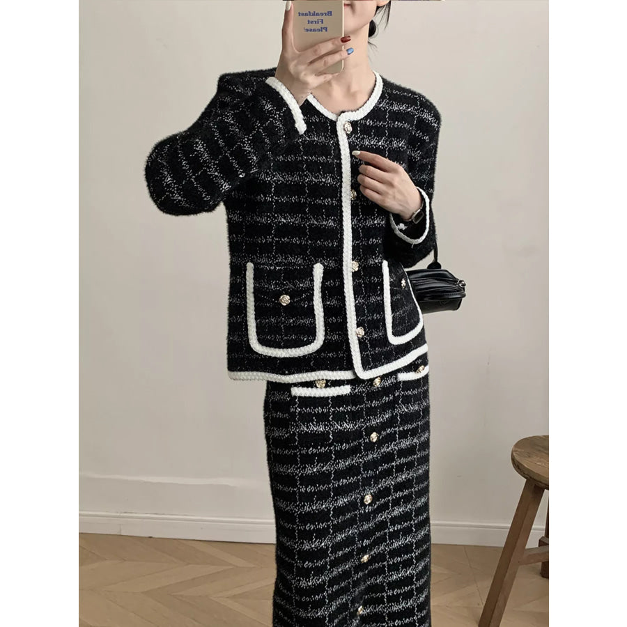 Tweed Contrast Trim Jacket and Skirt Set Apparel and Accessories