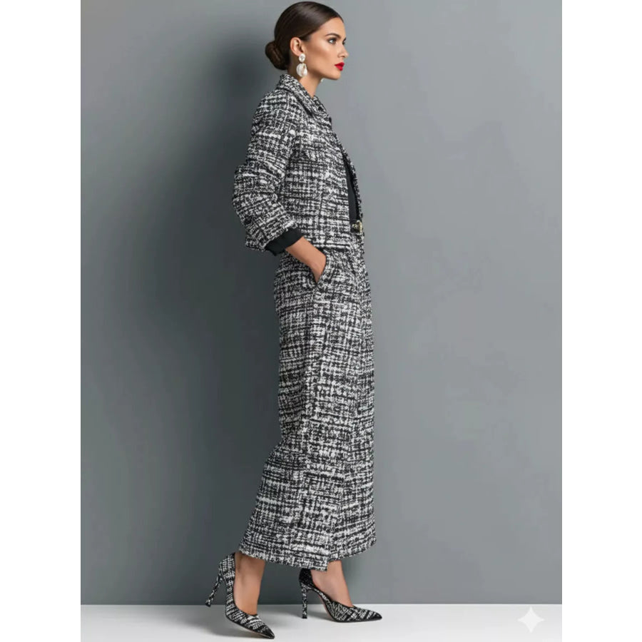 Tweed Cropped Jacket and Wide-Leg Pants Set Apparel Accessories