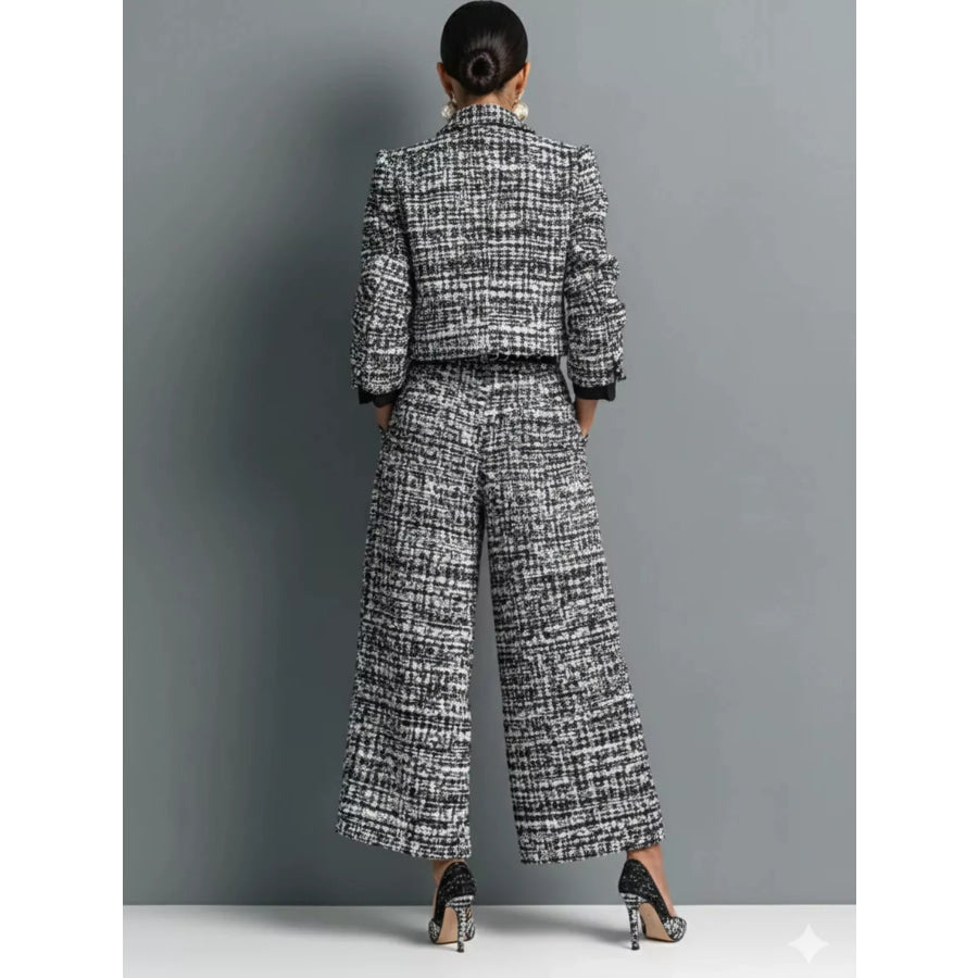 Tweed Cropped Jacket and Wide-Leg Pants Set Black / XS Apparel Accessories