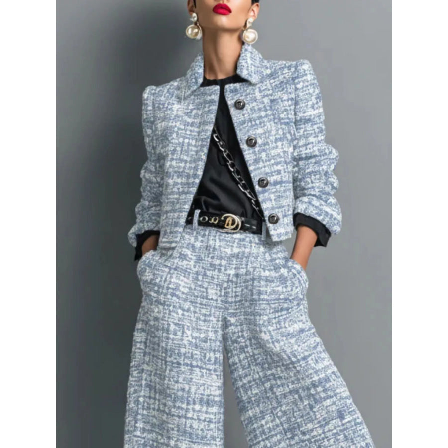 Tweed Cropped Jacket and Wide-Leg Pants Set Apparel Accessories