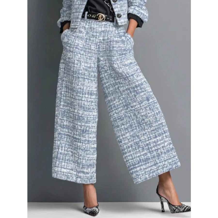 Tweed Cropped Jacket and Wide-Leg Pants Set Apparel Accessories