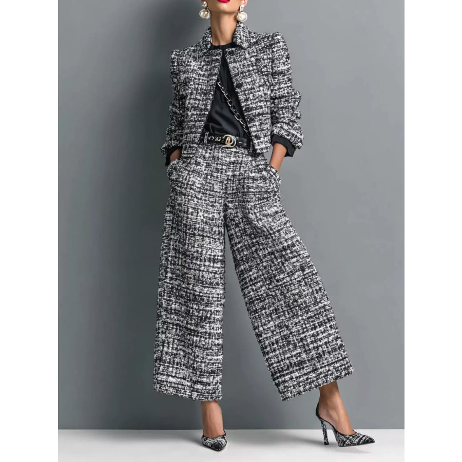 Tweed Cropped Jacket and Wide-Leg Pants Set Black / XS Apparel Accessories