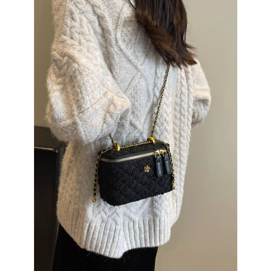 Tweed Crossbody Bag with Chain Strap Apparel and Accessories
